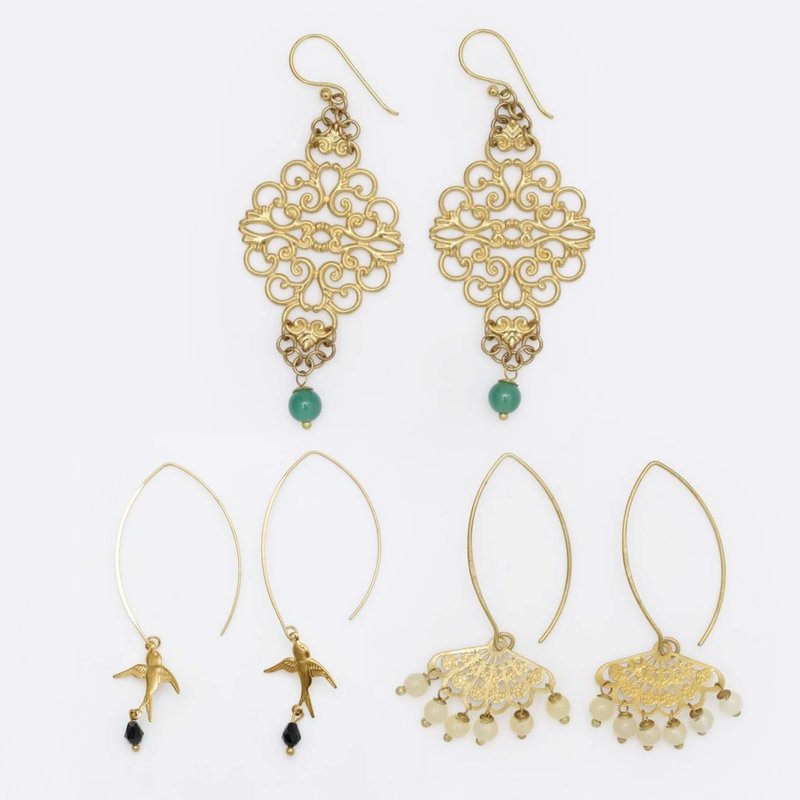 [Popular pre-order] Thai gorgeous gold beaded earrings (3 styles) TXXZ4632~34 - ต่างหู - วัสดุอื่นๆ 