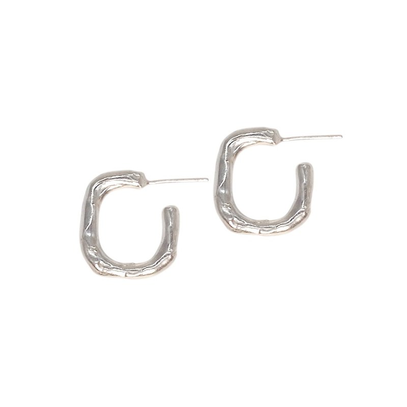 小方形耳環/ 925純銀耳環 - 耳環/耳夾 - 其他金屬 銀色