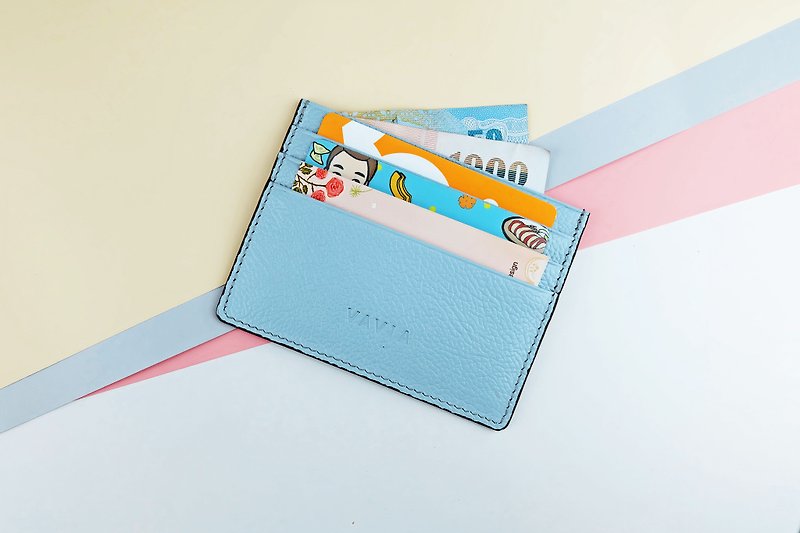 "Milky Blue"Cow Leather Card Holder - ID & Badge Holders - Genuine Leather Blue
