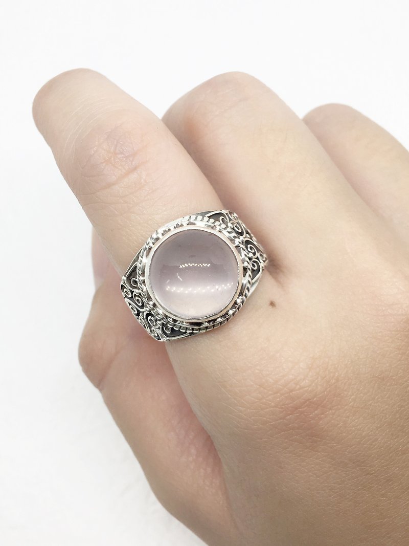 粉晶芙蓉石925純銀重工典雅戒指 尼泊爾手工鑲嵌製作 - 戒指 - 寶石 粉紅色