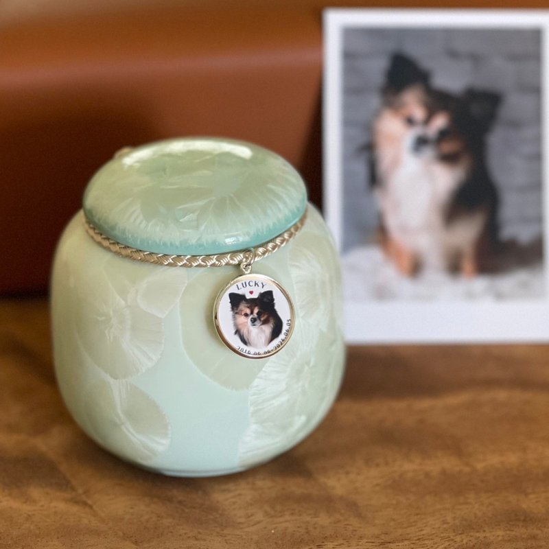 [Customized] Pet urn | Pet photo/name/anniversary | Prayer crystal - Green - Other - Pottery Green