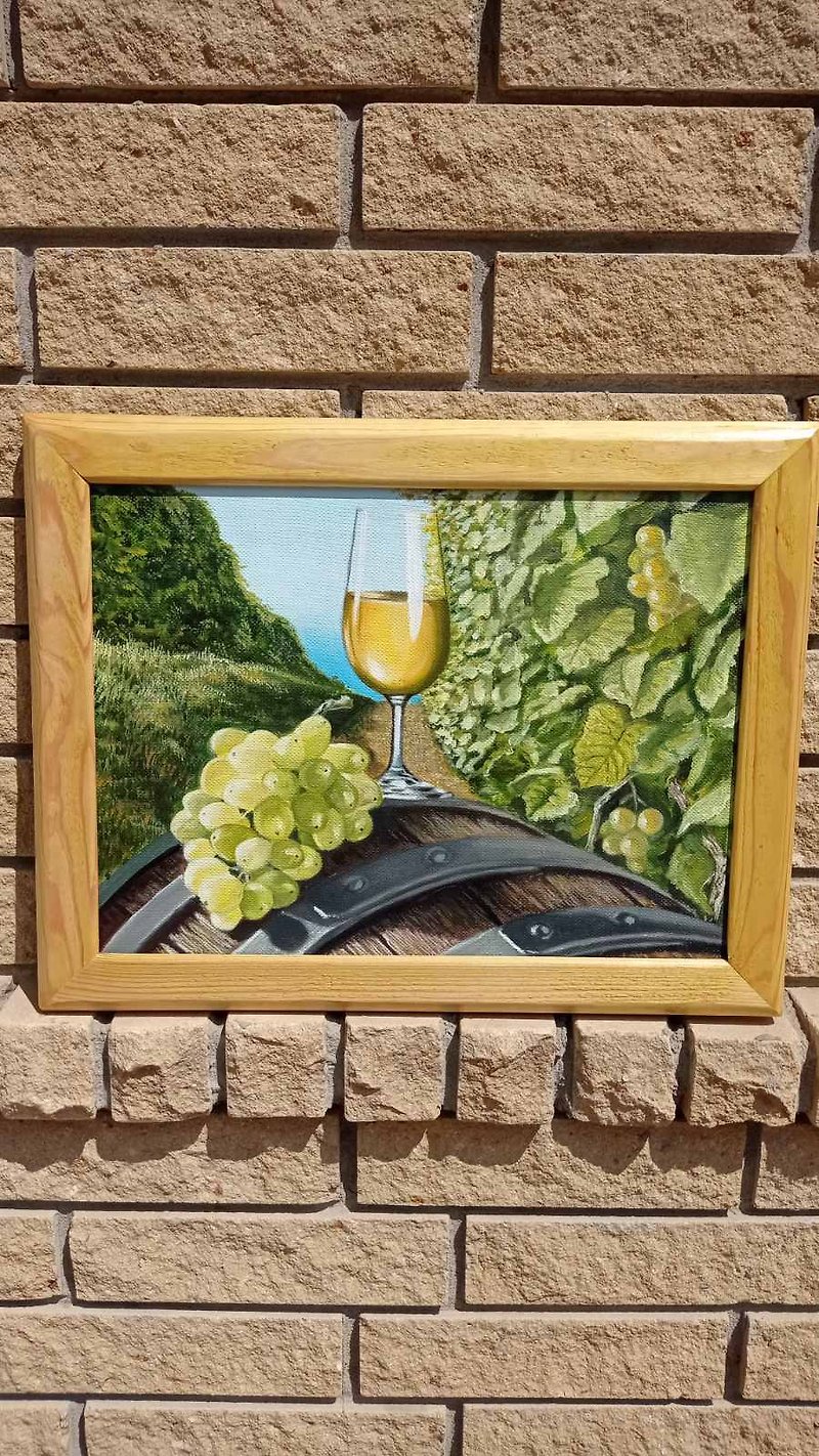 Oil painting on canvas with wine France wine in a glass painting with grapes - Posters - Other Materials Multicolor