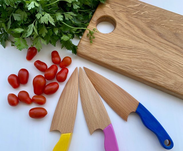 Buy Montessori Kids Knife and Cutting Board Sets Handmade Wooden