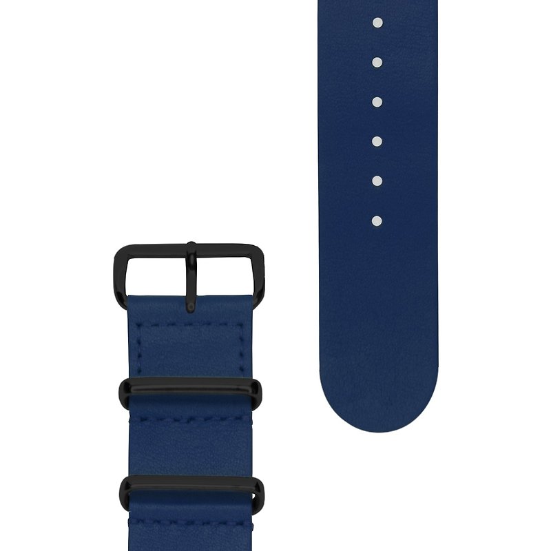 ミリタリーレザーストラップ -  22mm  -  NAUTICAL BLUE航海ブルーレザー（ブラックバックル） - 腕時計 - 革 ブルー