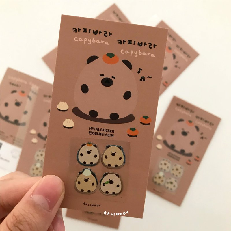 capybara metal sticker (4 sticker 1 set) - 貼紙 - 其他金屬 咖啡色