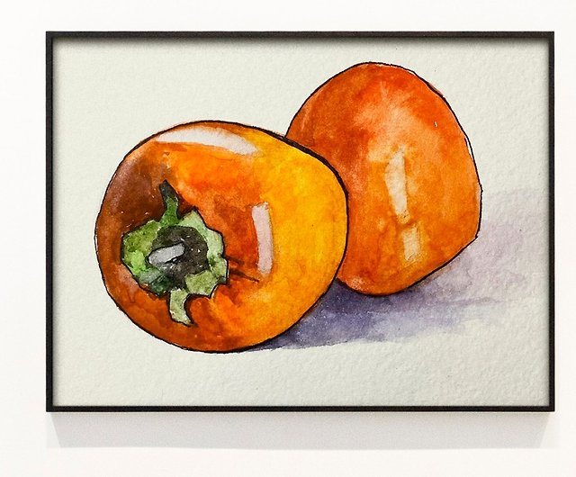 油絵 『柿』 - 絵画/タペストリ