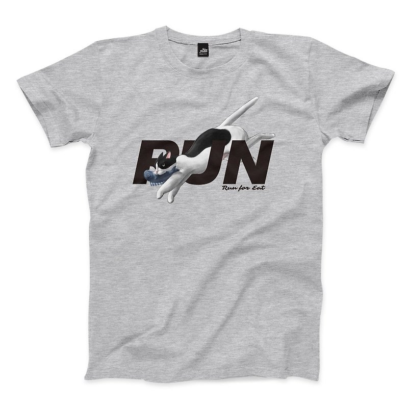 Run For Eat - Cat - dark gray Linen- neutral T-shirt - Men's T-Shirts & Tops - Cotton & Hemp Gray