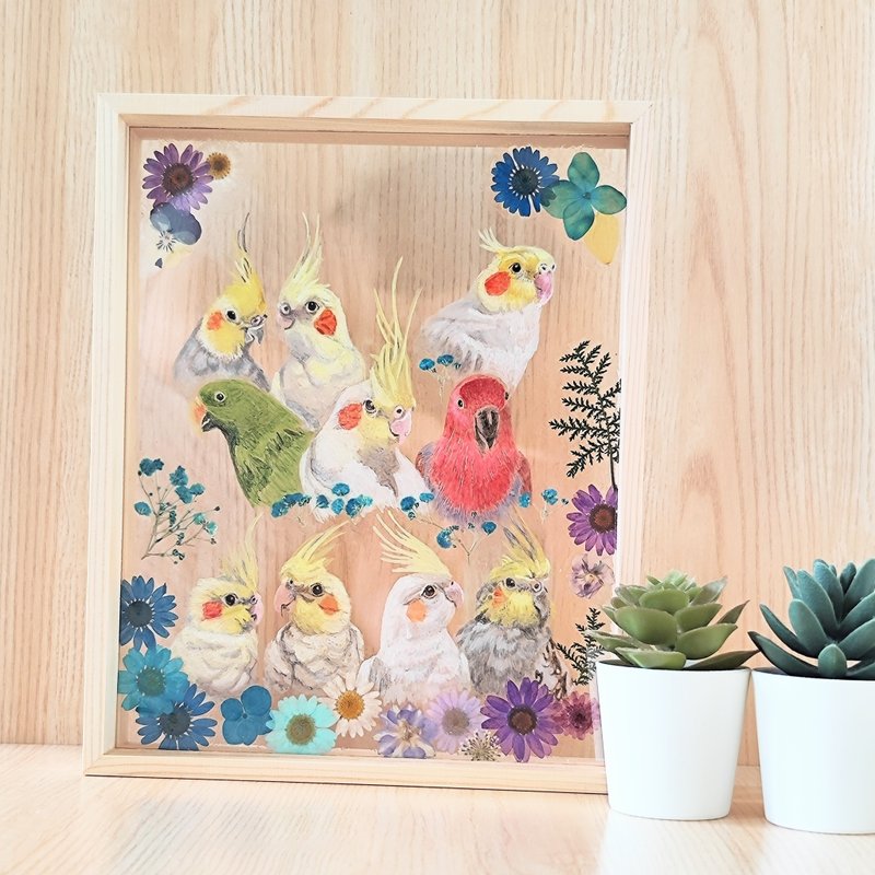 手繪鸚鵡の花花世界|客製化.大壓克力乾花畫框|居家裝飾 寵物紀念 - 擺飾/家飾品 - 塑膠 