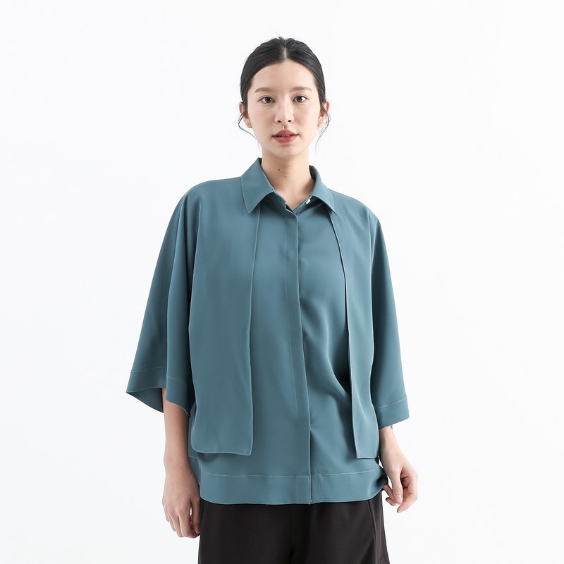 【經典原創】Trigonometric_三角函數小露背襯衫_CLT001_天藍 - 女襯衫 - 聚酯纖維 藍色