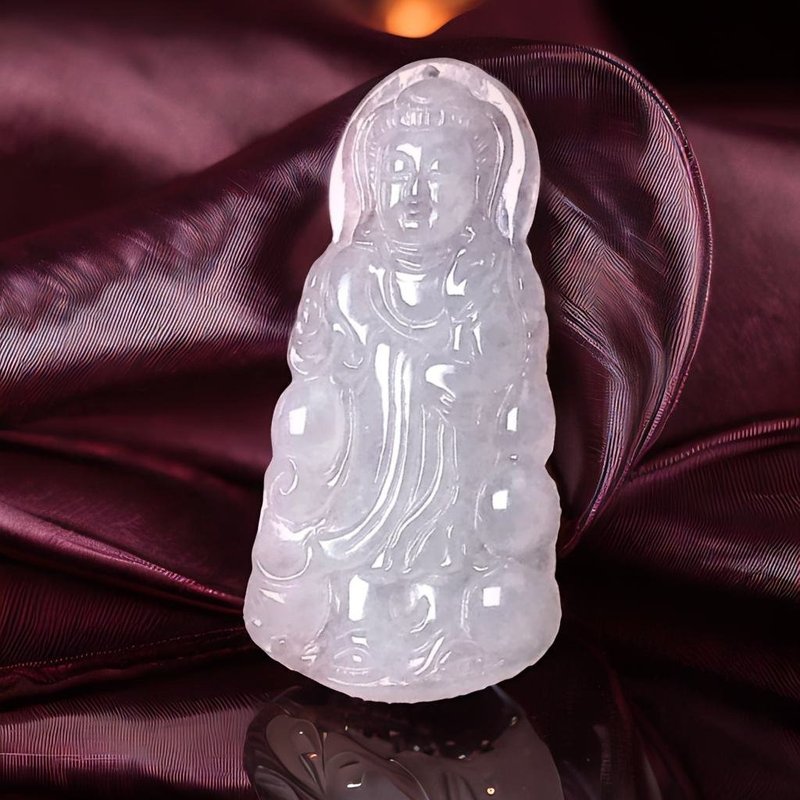 冰種翡翠觀音菩薩項鍊 | 天然緬甸玉翡翠A貨 | 送禮 - 項鍊 - 玉石 透明