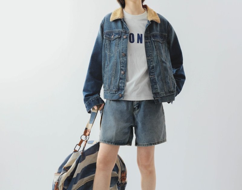 【巴恩風】美式復古 撞色領牛仔外套 - 女上衣/長袖上衣 - 棉．麻 藍色