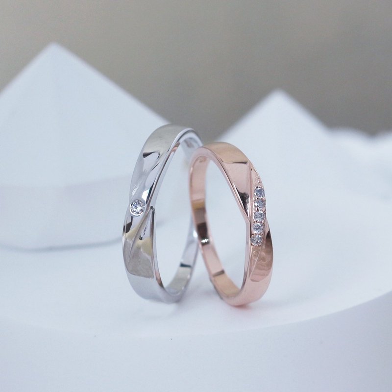 [Couple Rings] Love | Stone Rose Gold Sterling Silver Couple Rings | - แหวนคู่ - เงินแท้ สีเงิน