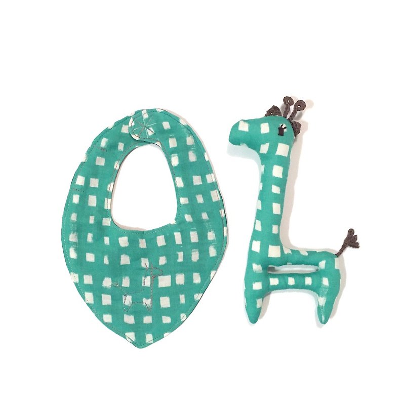 babygift whim giraffe Bib & rattle set - ของขวัญวันครบรอบ - ผ้าฝ้าย/ผ้าลินิน สีเขียว