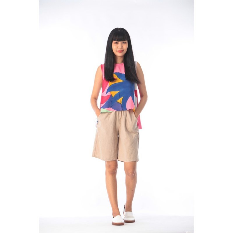 Tank top Cotton Rayon Blouse Hand Paint Free size - 女裝上衣 - 棉．麻 粉紅色