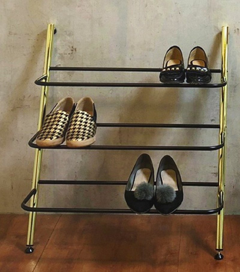 (Lock-free wall) Three-layer shoe rack against the wall - กล่องเก็บของ - โลหะ สีทอง