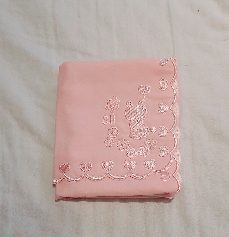embroidery handkerchief -cat/pink/ pink - ผ้าเช็ดหน้า - เส้นใยสังเคราะห์ 