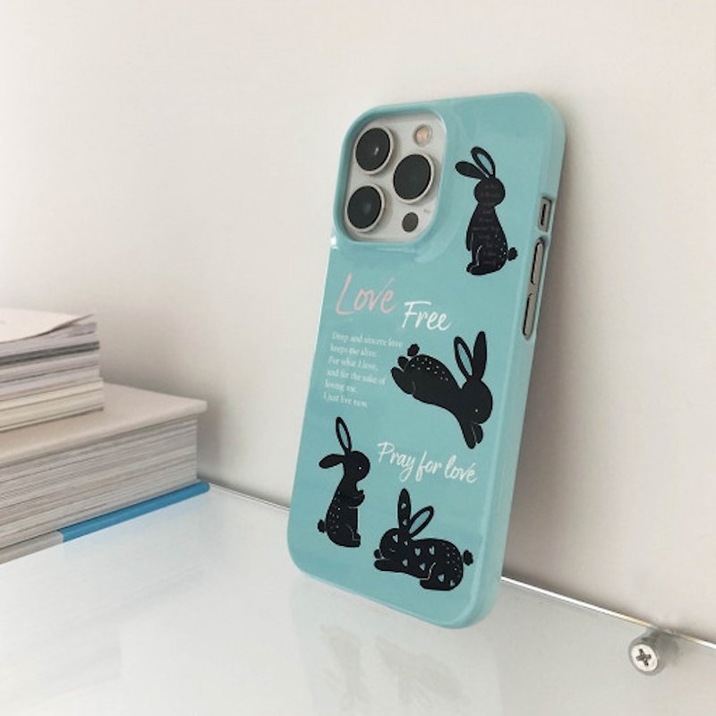 Love Rabbit - Card Storage Hard Phone case - Phone Cases - Plastic Black