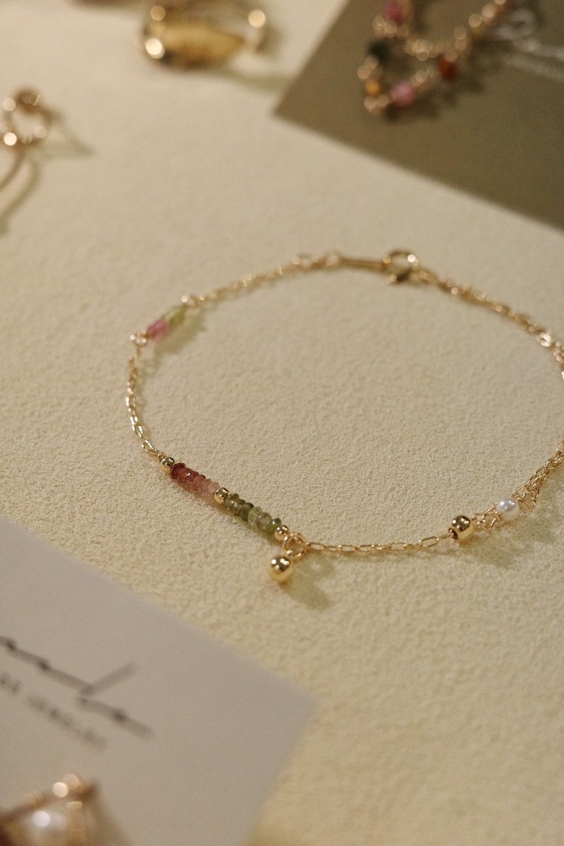 2way Tourmaline Bracelet Anklet 14K Gold-Filled - สร้อยข้อมือ - เครื่องประดับพลอย สีเขียว