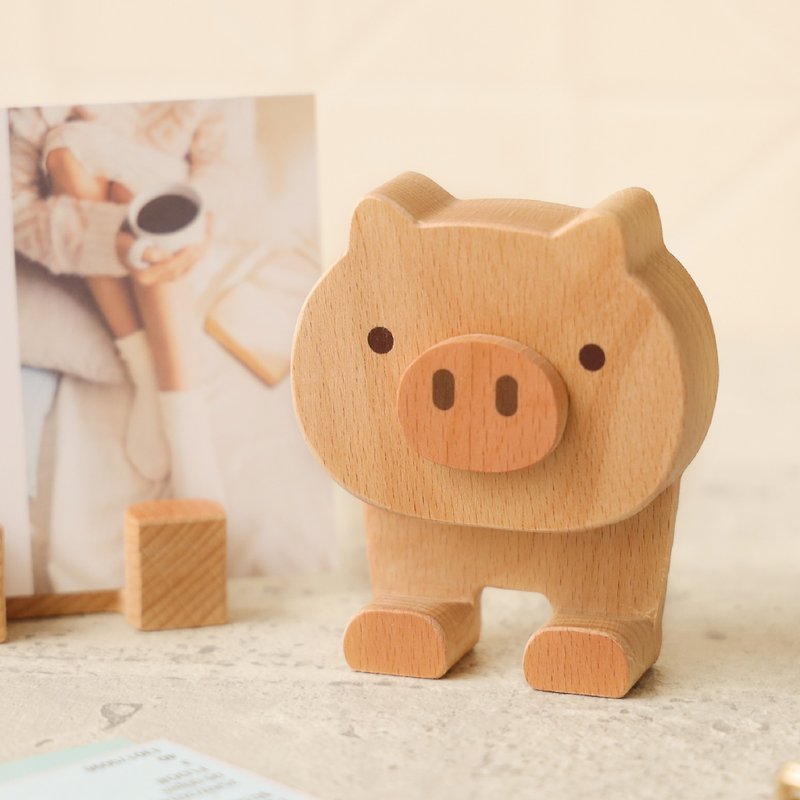 Healing Animals [Company Phone Holder-Little Pig] Tablet Holder/Business Card Holder - Phone Stands & Dust Plugs - Wood Multicolor