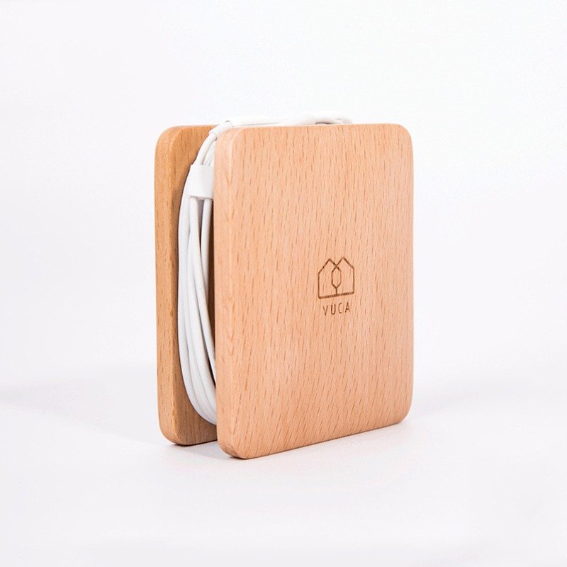 Log headphone reel box (beech) ─ home office small gift packaging plus purchase lettering - Headphones & Earbuds Storage - Wood Brown