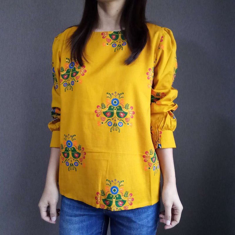 Woman long sleeves blouse - Women's Tops - Cotton & Hemp Yellow