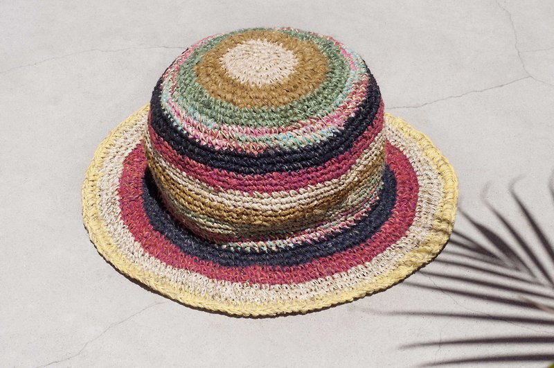 手工編織棉麻帽 編織帽 漁夫帽 遮陽帽 草帽-摩洛哥 沙漠公路旅行 - 帽子 - 棉．麻 多色