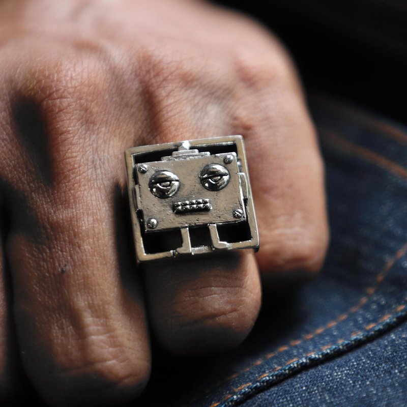 Vintage robot ring for men made of sterling silver 925 Minimal style - General Rings - Sterling Silver Silver