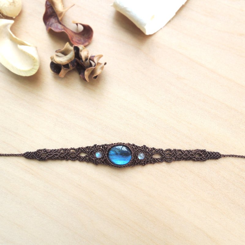 Water droplets / natural stone x Brazilian silk wax bracelet - Bracelets - Gemstone Blue