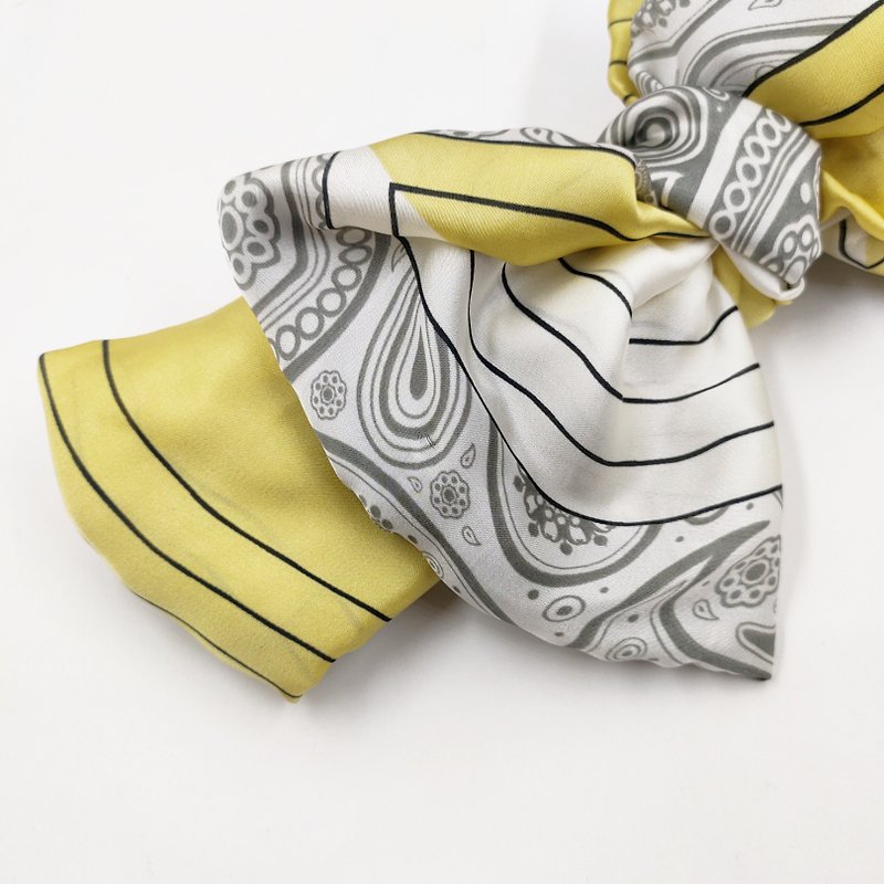 Petitbebe Japanese amoeba line big bow headband - เครื่องประดับผม - ผ้าฝ้าย/ผ้าลินิน สีเหลือง
