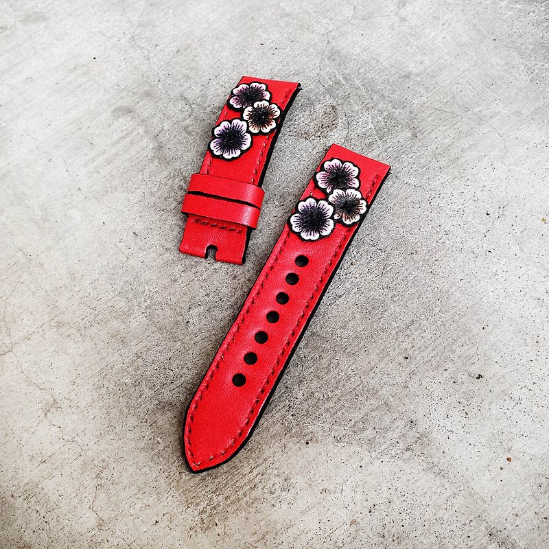 Apple Watch Flower RED 38mm 40mm 42mm 44mm, series 5,4,3,2,1 - Watchbands - Genuine Leather Red