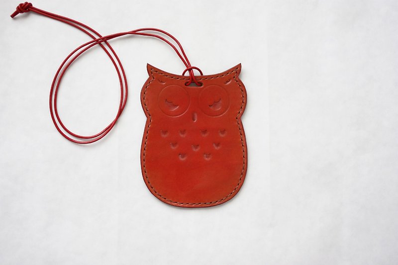Owl Card Holder Orange Spot - ID & Badge Holders - Genuine Leather Orange