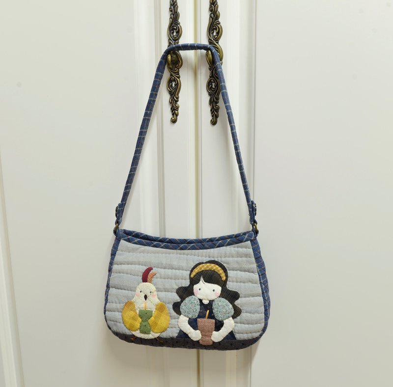 I drink with the bird patchwork crossbody bag - Messenger Bags & Sling Bags - Cotton & Hemp 