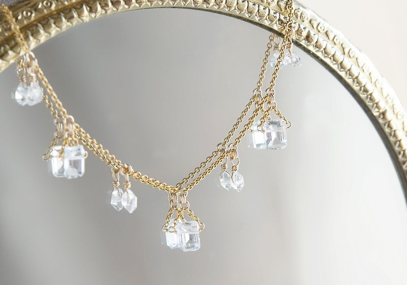 【14KGF Choker Necklace】-Gemstone,Dream Crystal, NY Herkimerdiamond x White Topaz - ネックレス - 宝石 ゴールド