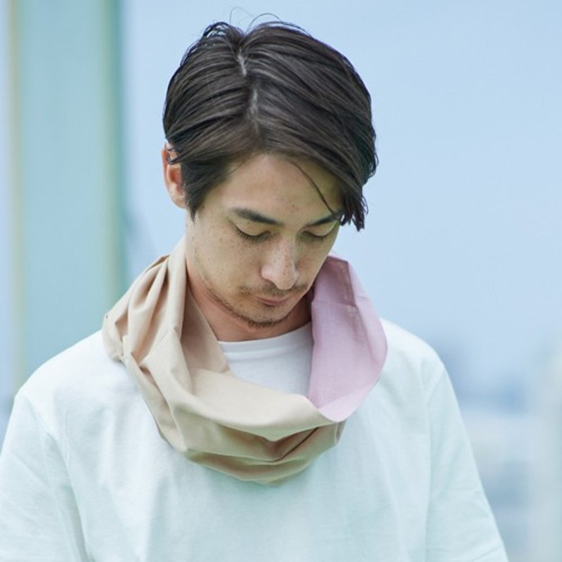 スヌード　Ooワオ　Pink × Beige　Lサイズ - 絲巾 - 棉．麻 粉紅色