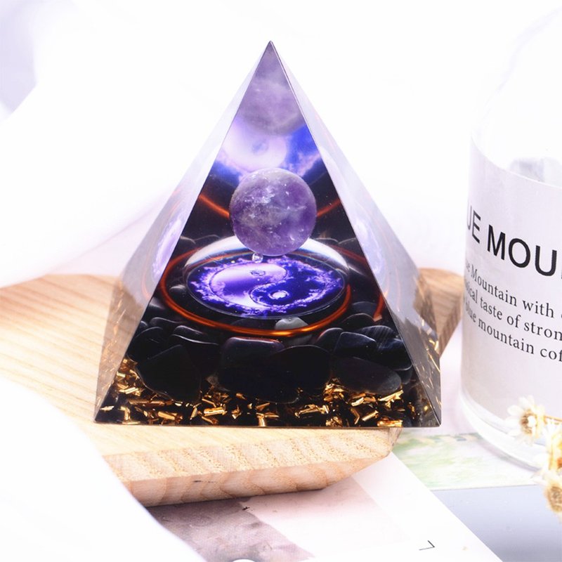 Pyramid Orgonite Tower/Chakras/Sleep-aid/Evil warding off/Meditation/Energy Amethyst Obsidian - ของวางตกแต่ง - เรซิน 