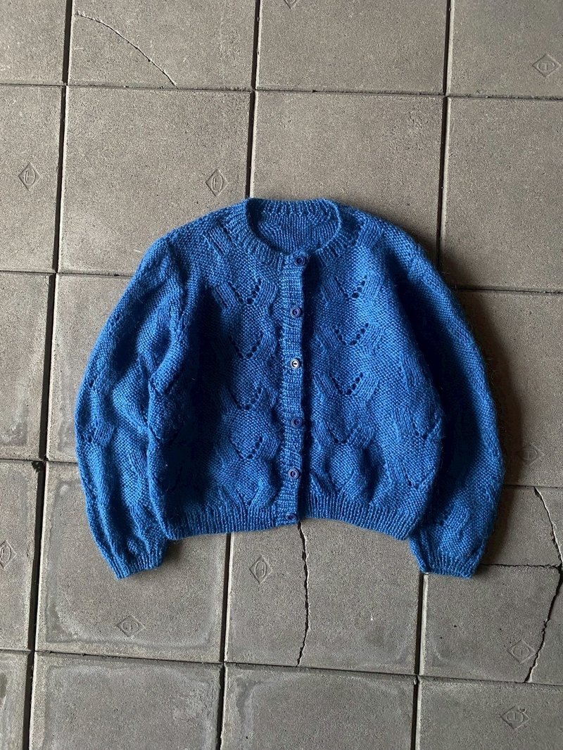 --兩光師古著--藍色編織短版毛衣外套 - 男夾克/外套 - 其他材質 藍色