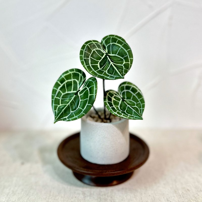 Round leaf flower candle-handmade leather small potted plant for gift giving - Plants - Genuine Leather 