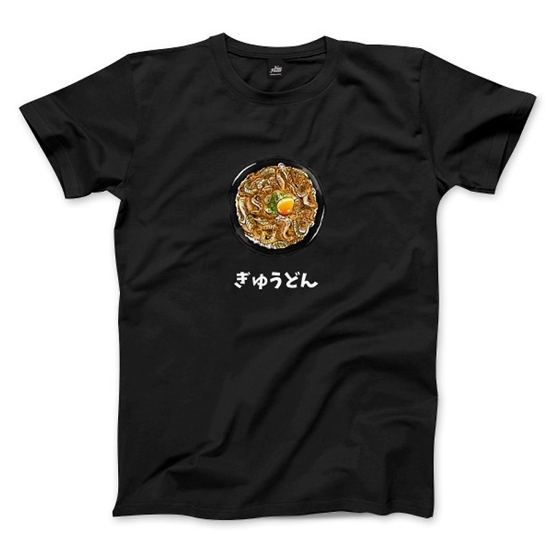 Gyudon-Black-Unisex T-shirt - เสื้อยืดผู้ชาย - ผ้าฝ้าย/ผ้าลินิน สีดำ