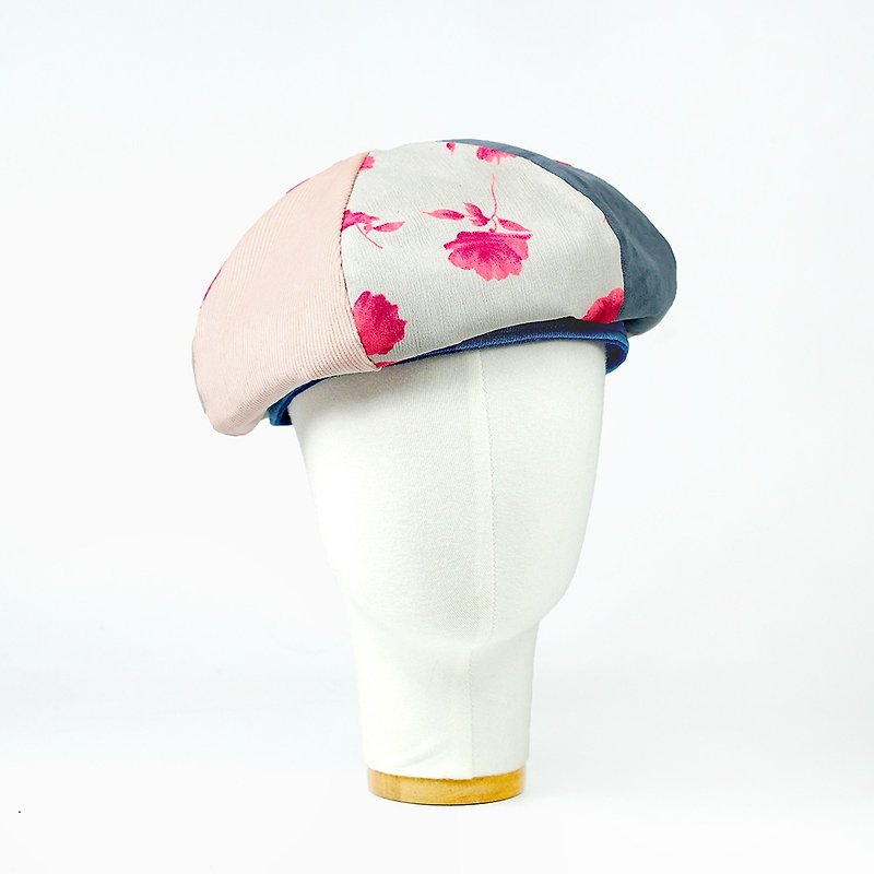 マーベリック村の手作りベレー男性と女性の画家の帽子の気質[音楽ピンクの花] B  -  114 - 帽子 - コットン・麻 グレー