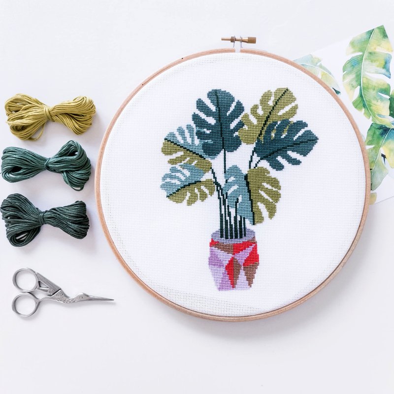 Monstera Cross Stitch PDF Pattern 十字繡 - Knitting, Embroidery, Felted Wool & Sewing - Other Materials 