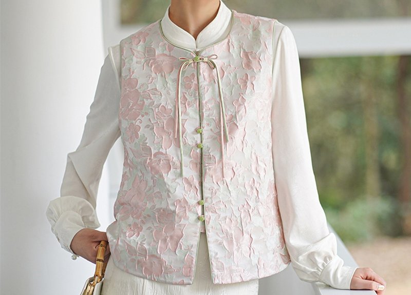 謝芳菲 中國風提花唐裝上衣背心 - 女上衣/長袖上衣 - 其他材質 粉紅色