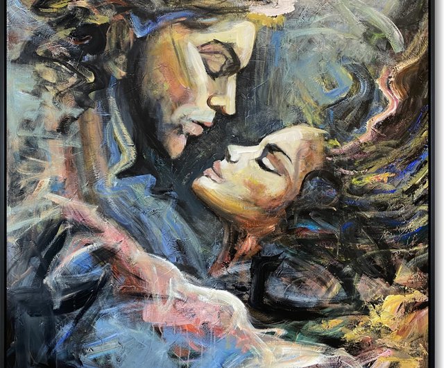 ロマンチックな大きな抽象的なカラフルな絵画感情的な恋人たちの抱擁の