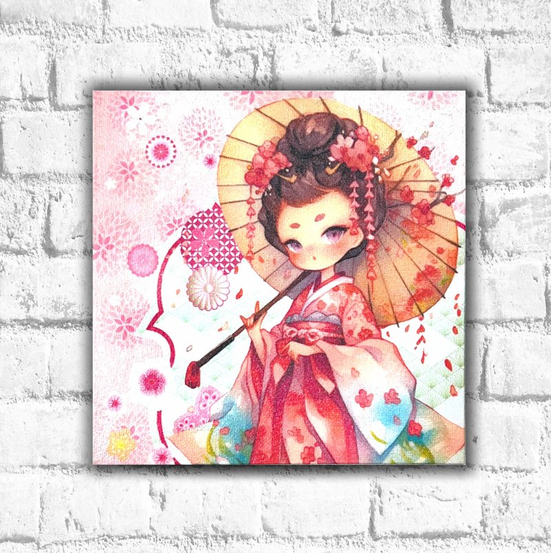 Die Gubat hanging painting 16*16 cm-Japanese girl (collage handmade product) | wall decoration - ตกแต่งผนัง - ไม้ 