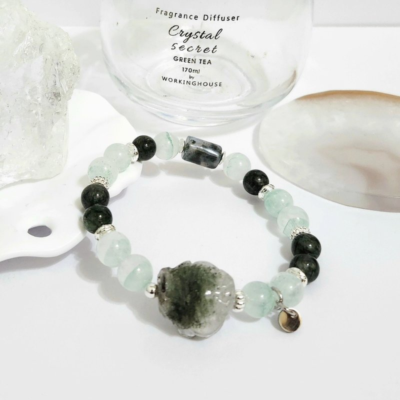 綠幽靈龍龜設計手鍊/助事業運、激發信念之水晶 - 手鍊/手環 - 水晶 綠色