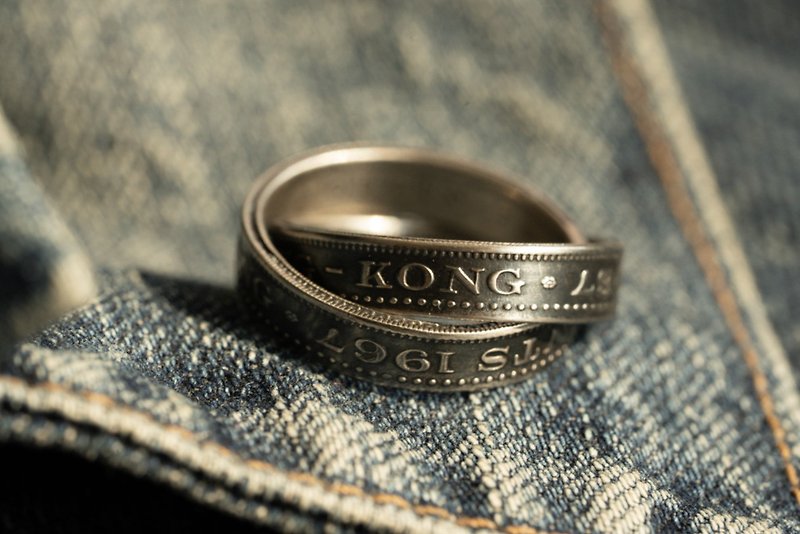 Hong Kong old five cents coin double ring ring - แหวนทั่วไป - ทองแดงทองเหลือง 