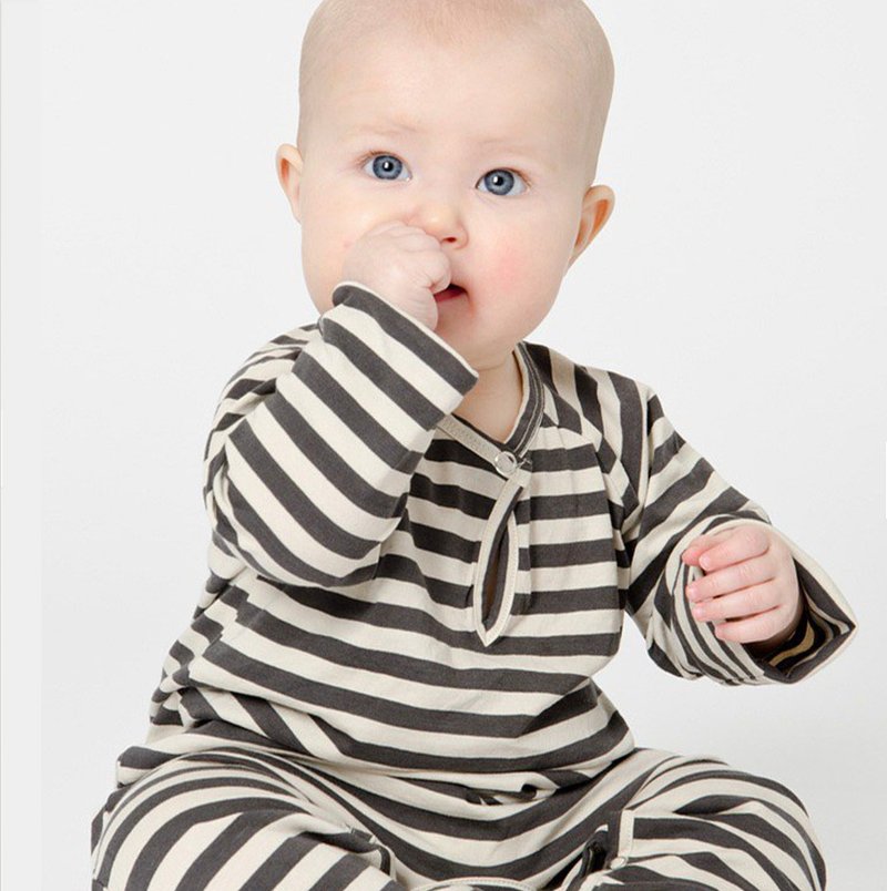 Swedish organic cotton baby onesies 2 years old 3 years old gray and black stripes - Onesies - Cotton & Hemp Gray