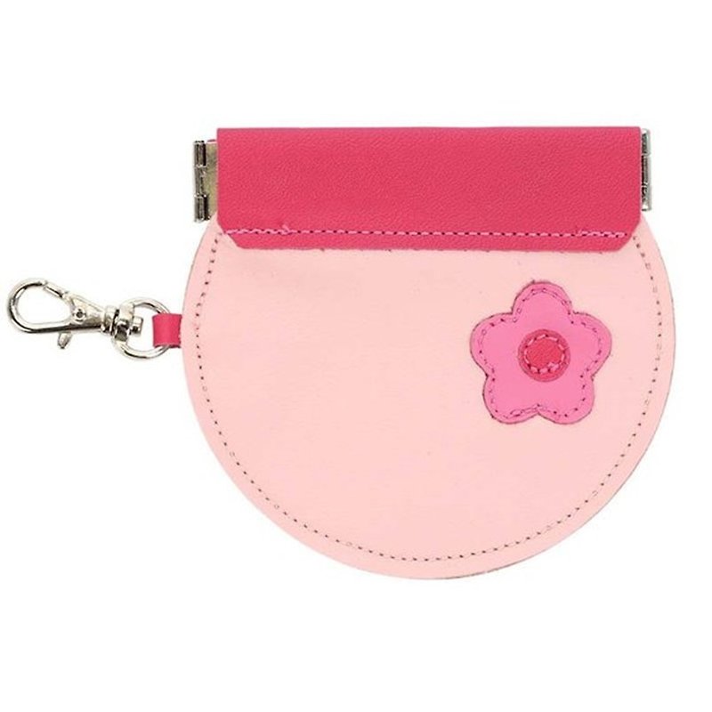 Handmade leather leather crimp coin purse with key ring daisy - Coin Purses - Genuine Leather 