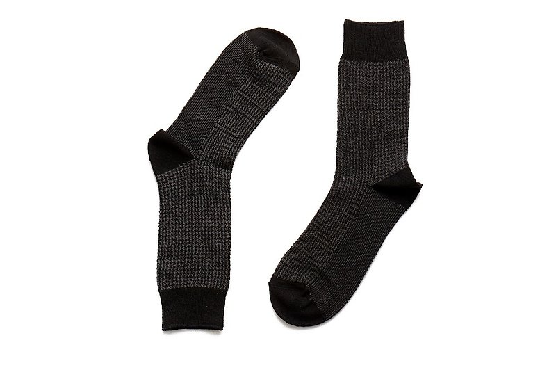 Houndstooth Check Gentleman Socks Classic Black - ถุงเท้าข้อกลาง - ผ้าฝ้าย/ผ้าลินิน สีดำ