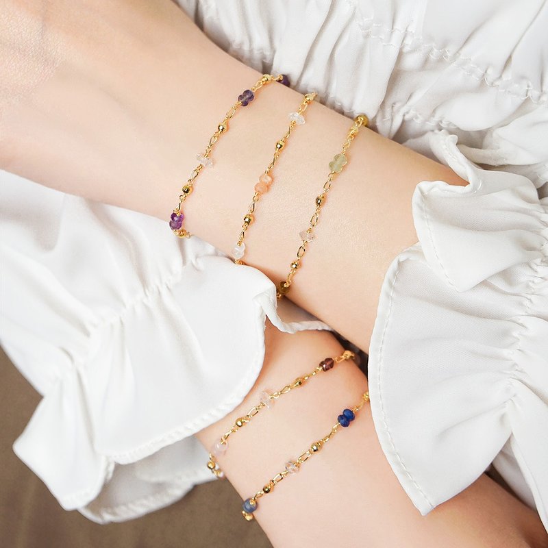 Lucky x Amethyst Tourmaline Gold Strawberry Crystal Opal Stone[Starry Dots] Bracelet - สร้อยข้อมือ - เครื่องเพชรพลอย หลากหลายสี