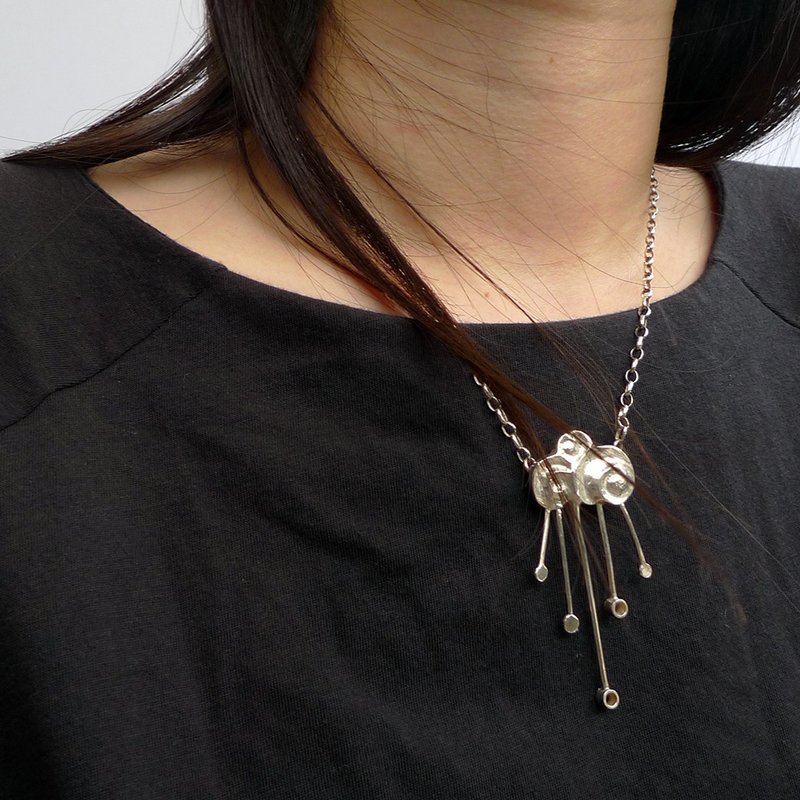 Memory of Rain B Raindrops and Clouds sterling silver handmade pendant reminds you of the taste of rain, love yourself and happiness - สร้อยคอ - เงินแท้ 